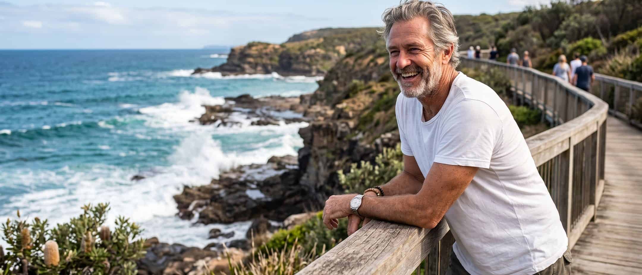 Man enjoying an active morning by the sea after hypnotherapy for weight loss